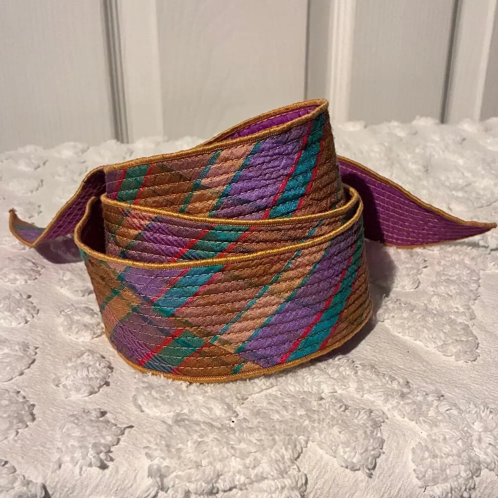 Multicolor Double Sided Fabric Waist Belt Adjustable Fit Purple Teal Gold Belt